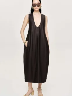 Frauen Source Unknown Kleider<Adua Maxikleid Aus Kunstleder, Schokolade