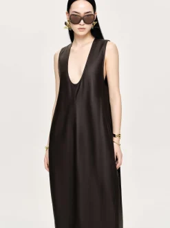 Frauen Source Unknown Kleidung<Adua Maxikleid Aus Kunstleder, Schokolade