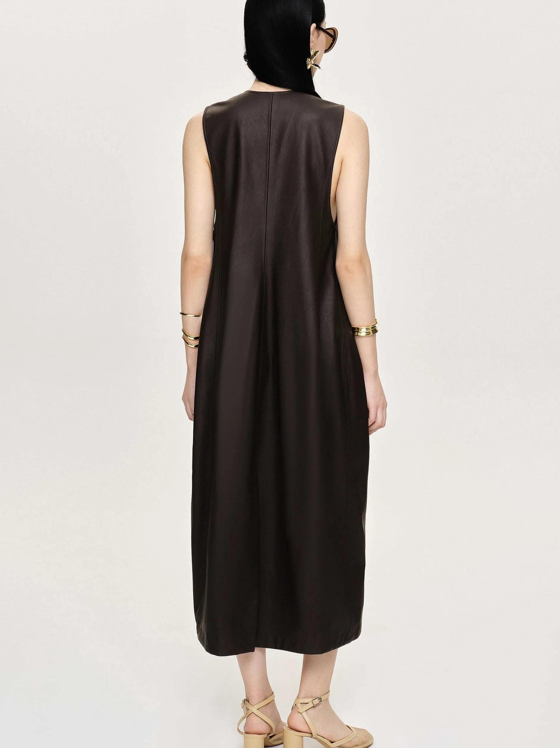 Frauen Source Unknown Kleidung<Adua Maxikleid Aus Kunstleder, Schokolade
