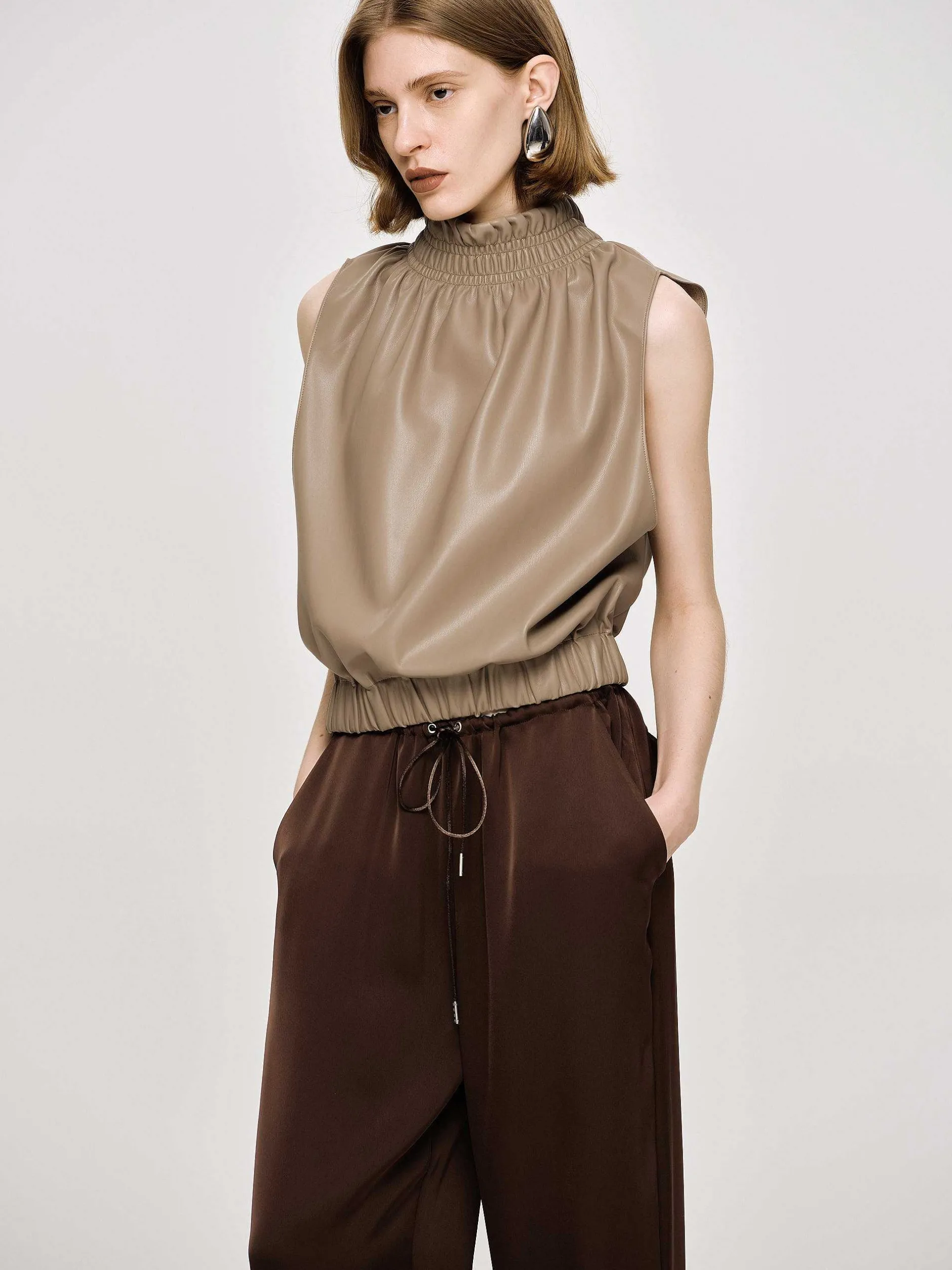 Frauen Source Unknown Zubehör<Armelloses Lederoberteil, Beige