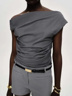 Frauen Source Unknown Kleidung<Asymmetrisch Drapiertes Oberteil, Anthrazit
