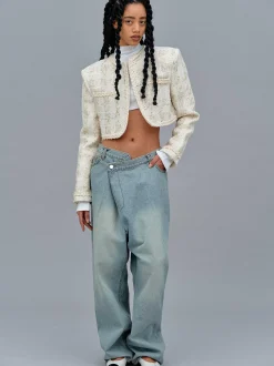 Frauen Source Unknown Kleidung<Asymmetrische, Verblasste Wickeljeans, Stone Wash