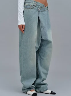 Frauen Source Unknown Denim<Asymmetrische, Verblasste Wickeljeans, Stone Wash
