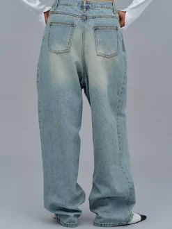 Frauen Source Unknown Denim<Asymmetrische, Verblasste Wickeljeans, Stone Wash