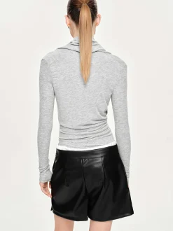 Frauen Source Unknown Kleidung<Asymmetrisches Drapiertes Folgore-Oberteil, Grau