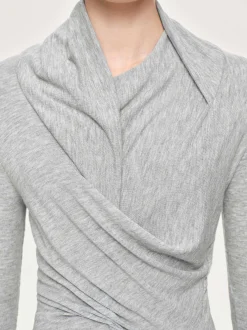 Frauen Source Unknown Kleidung<Asymmetrisches Drapiertes Folgore-Oberteil, Grau