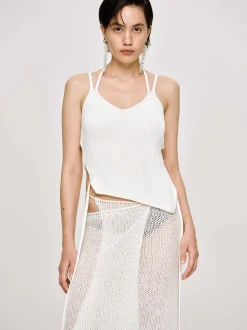 Frauen Source Unknown Strickwaren<Asymmetrisches Strick-Tanktop, Weis
