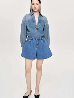 Frauen Source Unknown Denim<Ausgestellte Jeansshorts, Mittelblau