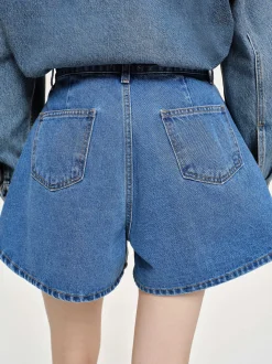 Frauen Source Unknown Denim<Ausgestellte Jeansshorts, Mittelblau