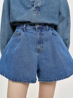 Frauen Source Unknown Denim<Ausgestellte Jeansshorts, Mittelblau