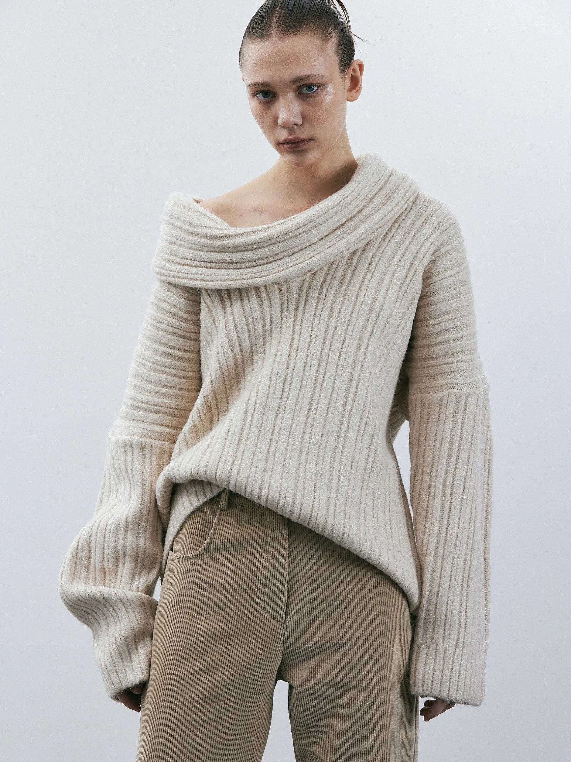 Frauen Source Unknown Zubehör<Becca Ubergroser High-Roll-Strickpullover, Birke