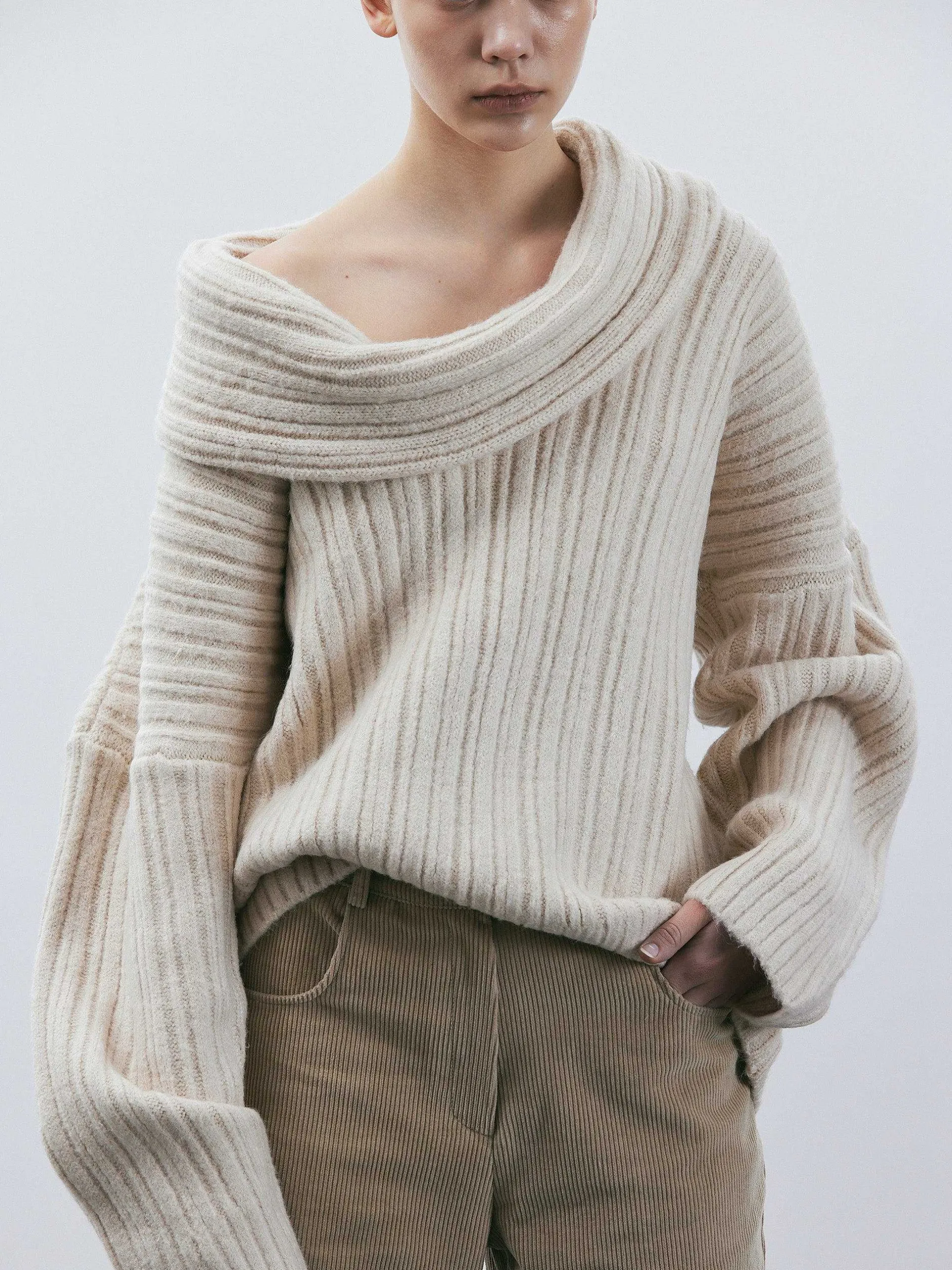 Frauen Source Unknown Zubehör<Becca Ubergroser High-Roll-Strickpullover, Birke