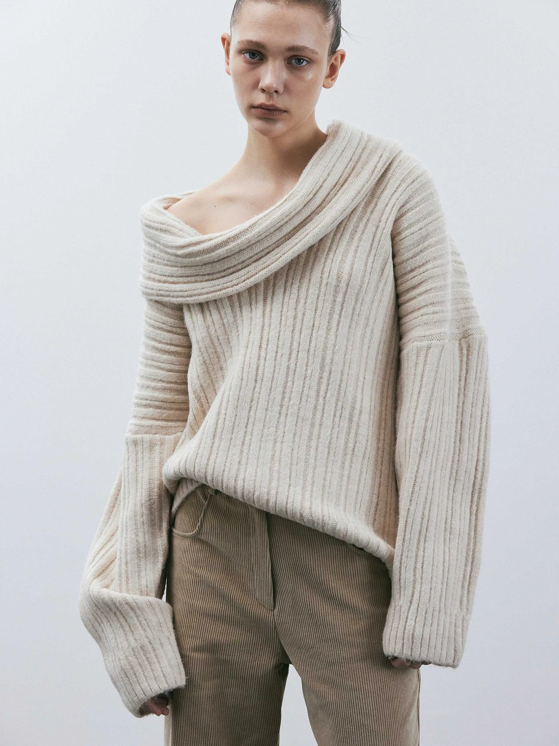 Frauen Source Unknown Zubehör<Becca Ubergroser High-Roll-Strickpullover, Birke