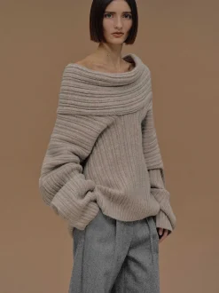 Frauen Source Unknown Zubehör<Becca Ubergroser High-Roll-Strickpullover, Kokosnuss