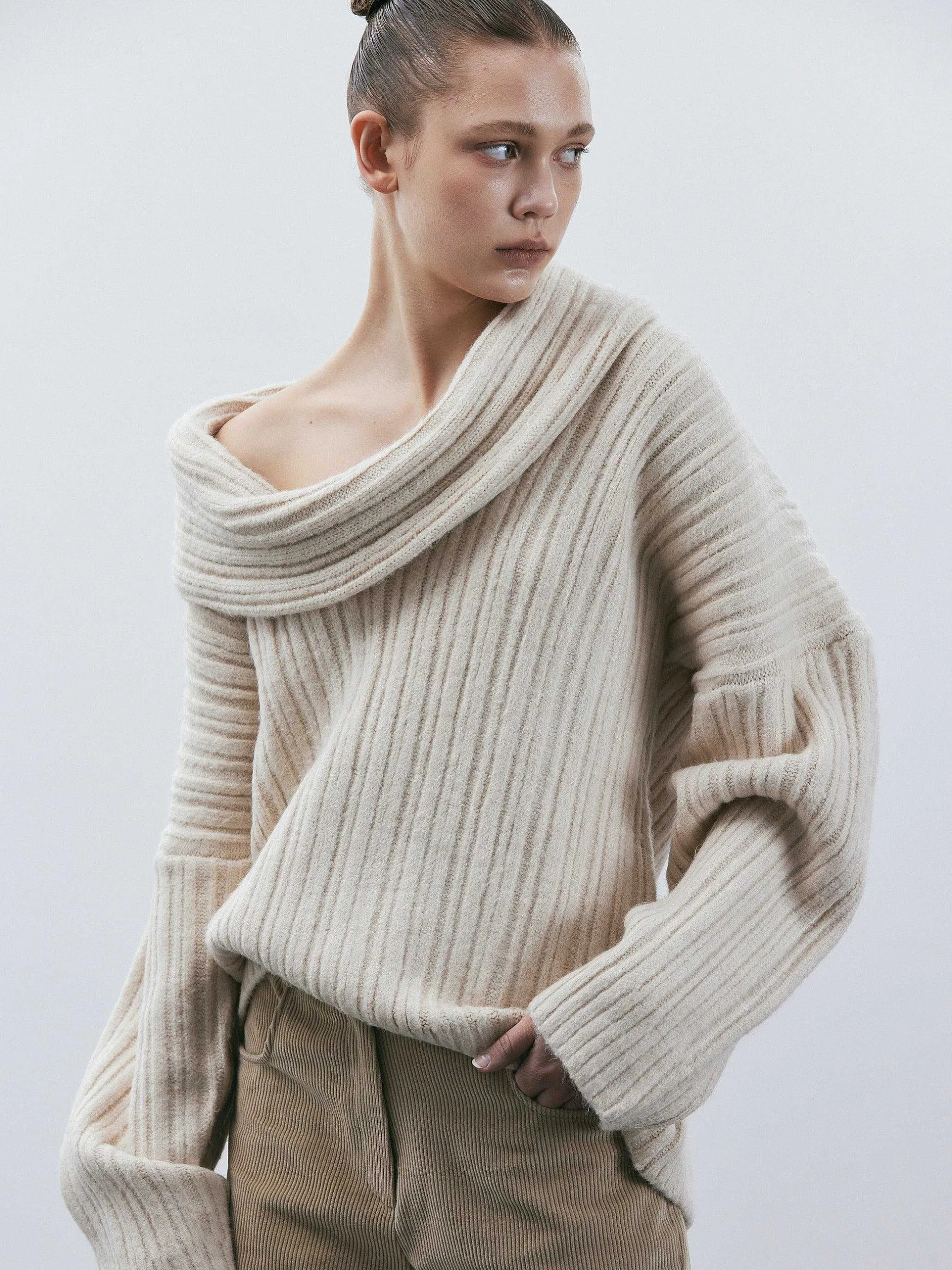 Frauen Source Unknown Zubehör<Becca Ubergroser High-Roll-Strickpullover, Birke