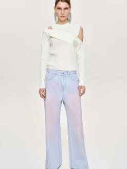 Frauen Source Unknown Denim<Bemalte Jeans Mit Weitem Bein, Rosa Verwaschen