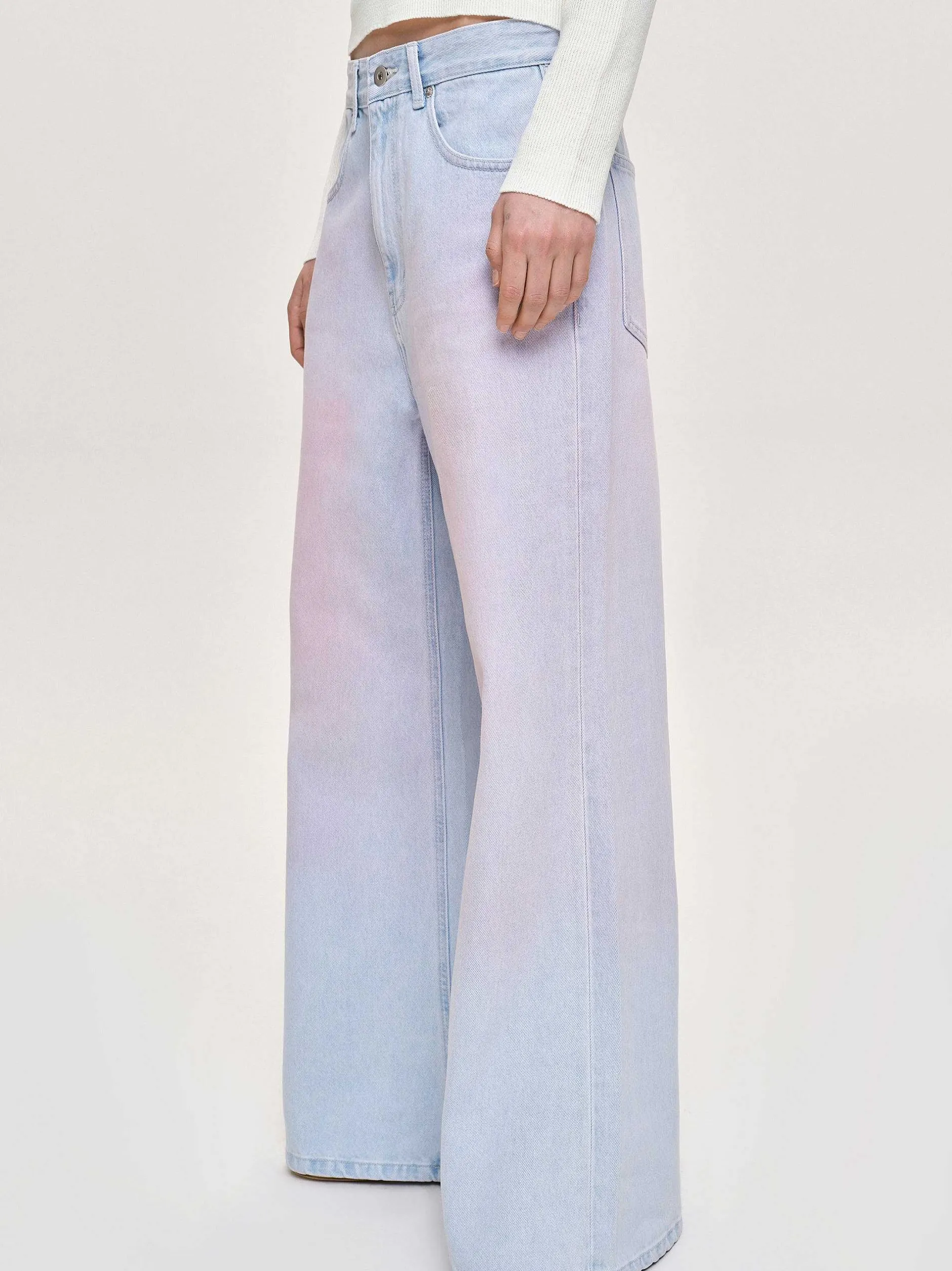 Frauen Source Unknown Kleidung<Bemalte Jeans Mit Weitem Bein, Rosa Verwaschen