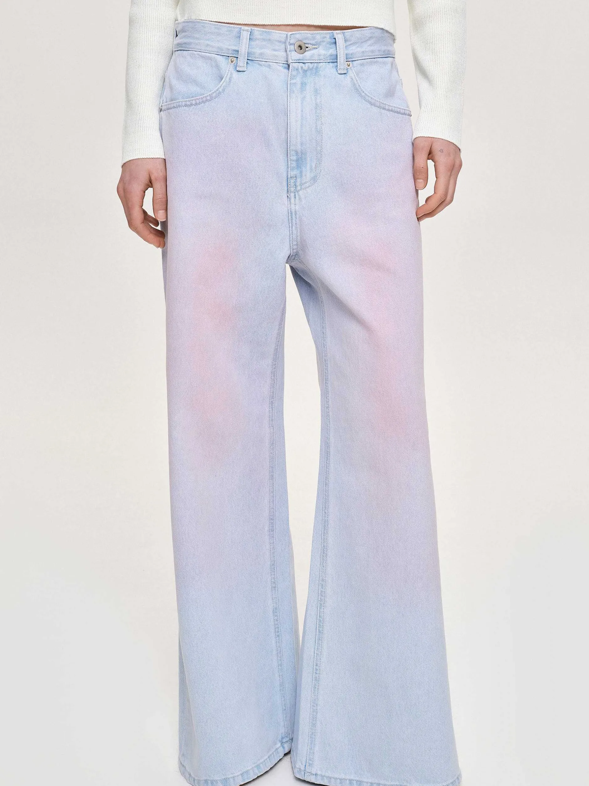 Frauen Source Unknown Kleidung<Bemalte Jeans Mit Weitem Bein, Rosa Verwaschen