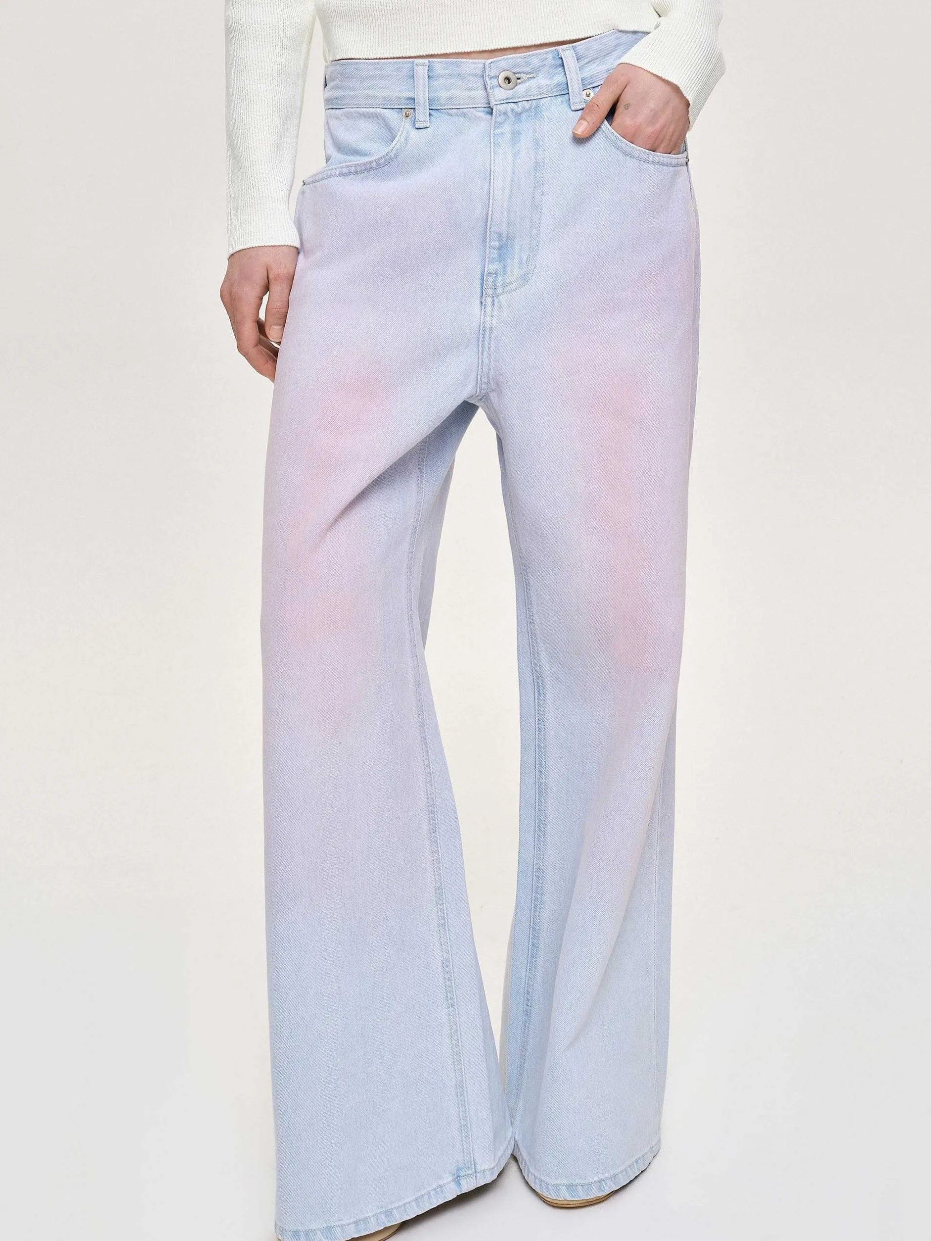Frauen Source Unknown Kleidung<Bemalte Jeans Mit Weitem Bein, Rosa Verwaschen
