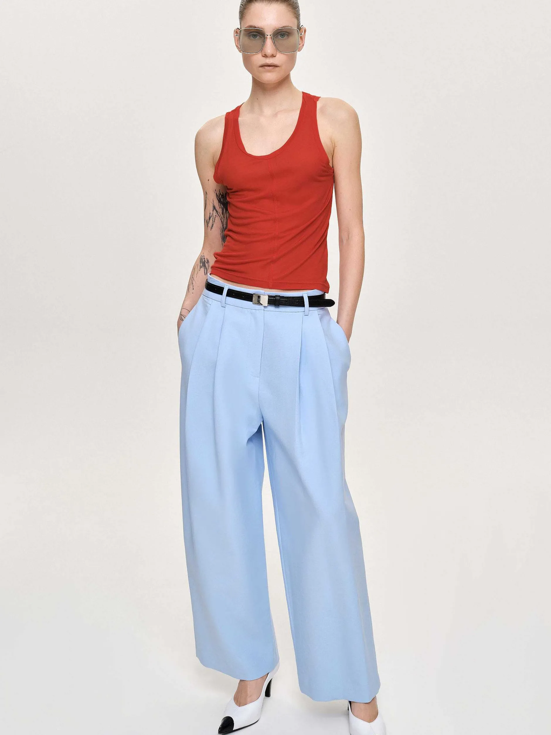 Frauen Source Unknown Kleidung<Biesenhose Mit Weitem Bein, Eisblau