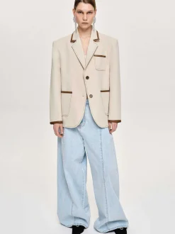 Frauen Source Unknown Oberbekleidung<Blazer Mit Lederbesatz, Canvas