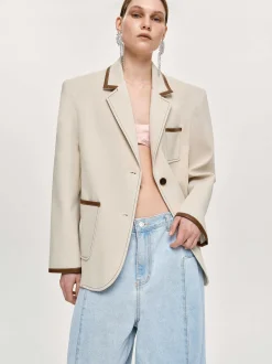 Frauen Source Unknown Oberbekleidung<Blazer Mit Lederbesatz, Canvas