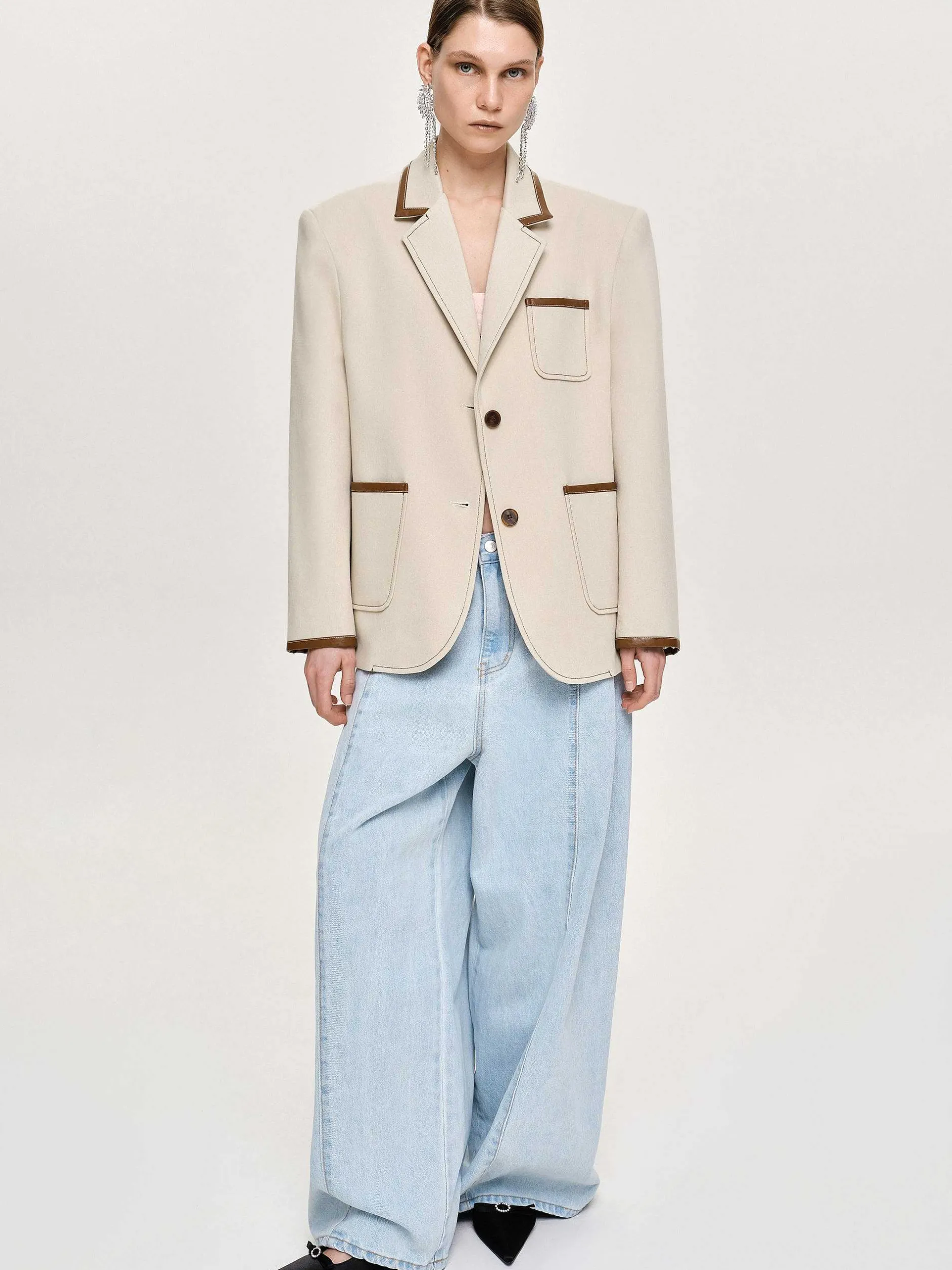 Frauen Source Unknown Kleidung<Blazer Mit Lederbesatz, Canvas