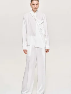 Frauen Source Unknown Oberteile<Bluse Mit Verdrehtem Schal Aus Netzstoff, Weis