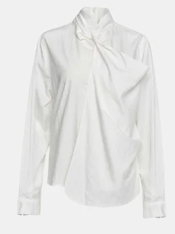 Frauen Source Unknown Kleidung<Bluse Mit Verdrehtem Schal Aus Netzstoff, Weis