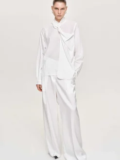 Frauen Source Unknown Kleidung<Bluse Mit Verdrehtem Schal Aus Netzstoff, Weis