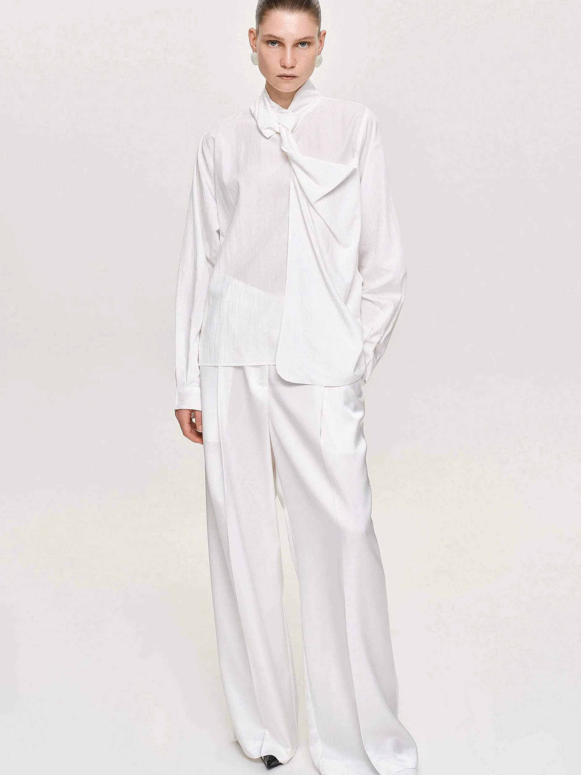 Frauen Source Unknown Kleidung<Bluse Mit Verdrehtem Schal Aus Netzstoff, Weis