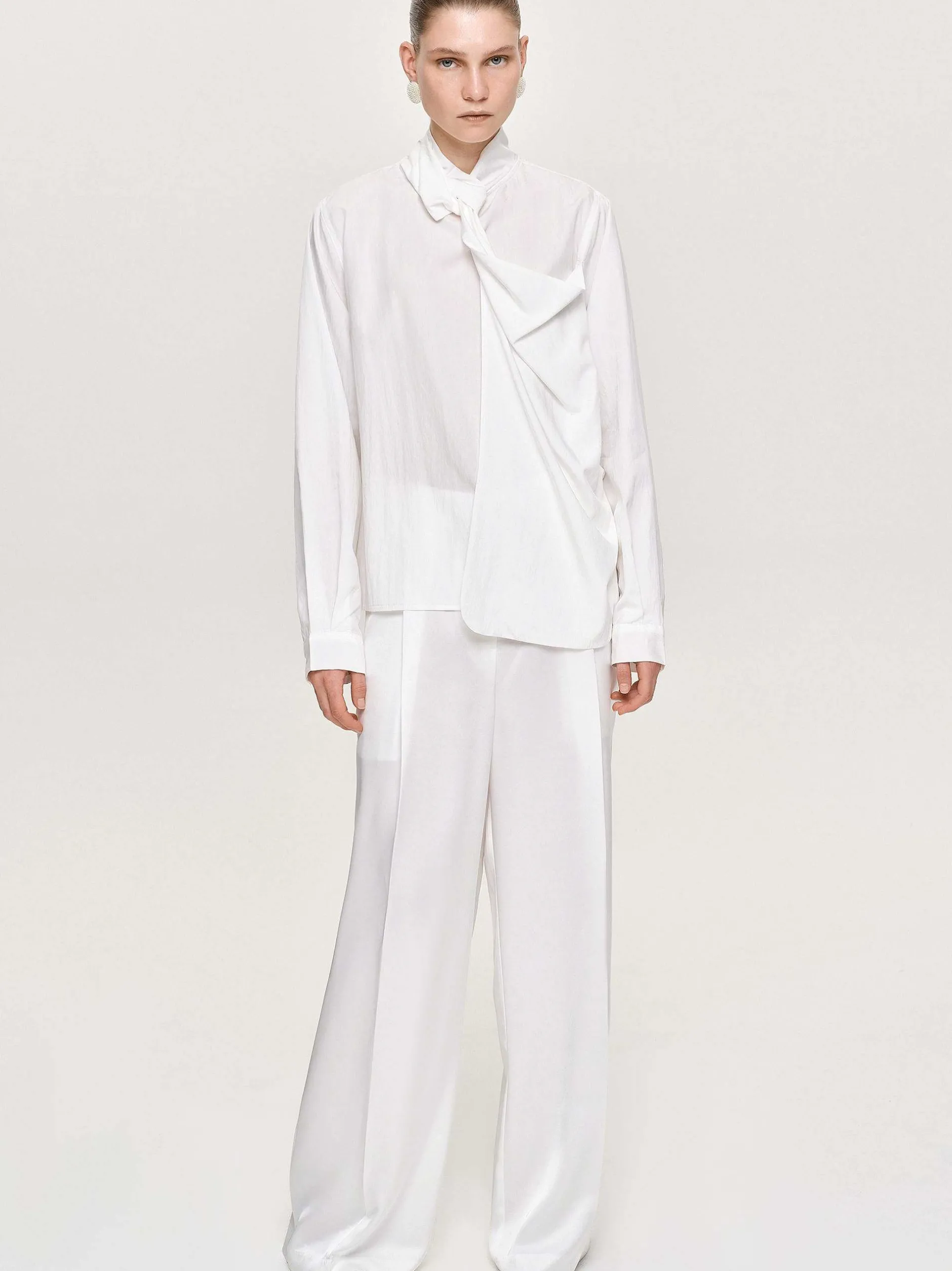 Frauen Source Unknown Kleidung<Bluse Mit Verdrehtem Schal Aus Netzstoff, Weis