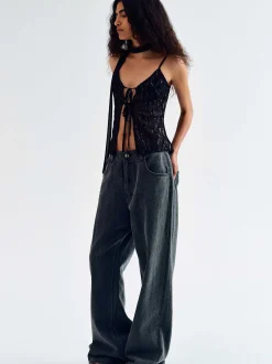 Frauen Source Unknown Kleidung<Boyfriend-Pigmentjeans, Haifischhaut