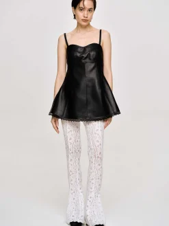 Frauen Source Unknown Oberteile<Bustier-Lederoberteil Aus Lammfell, Schwarz