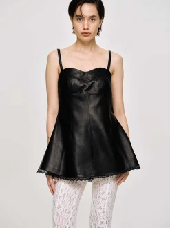 Frauen Source Unknown Oberteile<Bustier-Lederoberteil Aus Lammfell, Schwarz