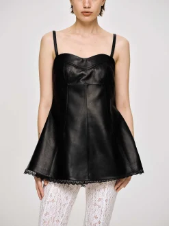 Frauen Source Unknown Kleidung<Bustier-Lederoberteil Aus Lammfell, Schwarz