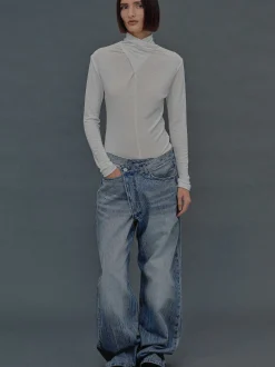 Frauen Source Unknown Oberteile<Daye-Woll-T-Shirt Mit Kreuzkragen, Weis
