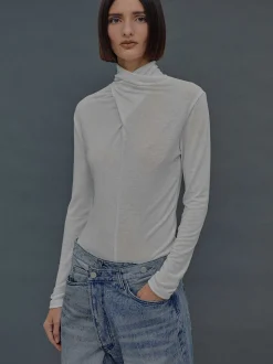 Frauen Source Unknown Oberteile<Daye-Woll-T-Shirt Mit Kreuzkragen, Weis