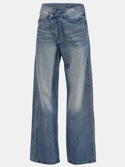Frauen Source Unknown Denim<Dekonstruierte Crossover-Jeans, Mittelblau