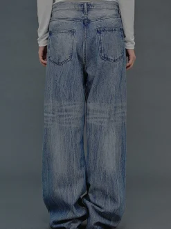 Frauen Source Unknown Denim<Dekonstruierte Crossover-Jeans, Mittelblau