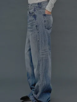 Frauen Source Unknown Kleidung<Dekonstruierte Crossover-Jeans, Mittelblau