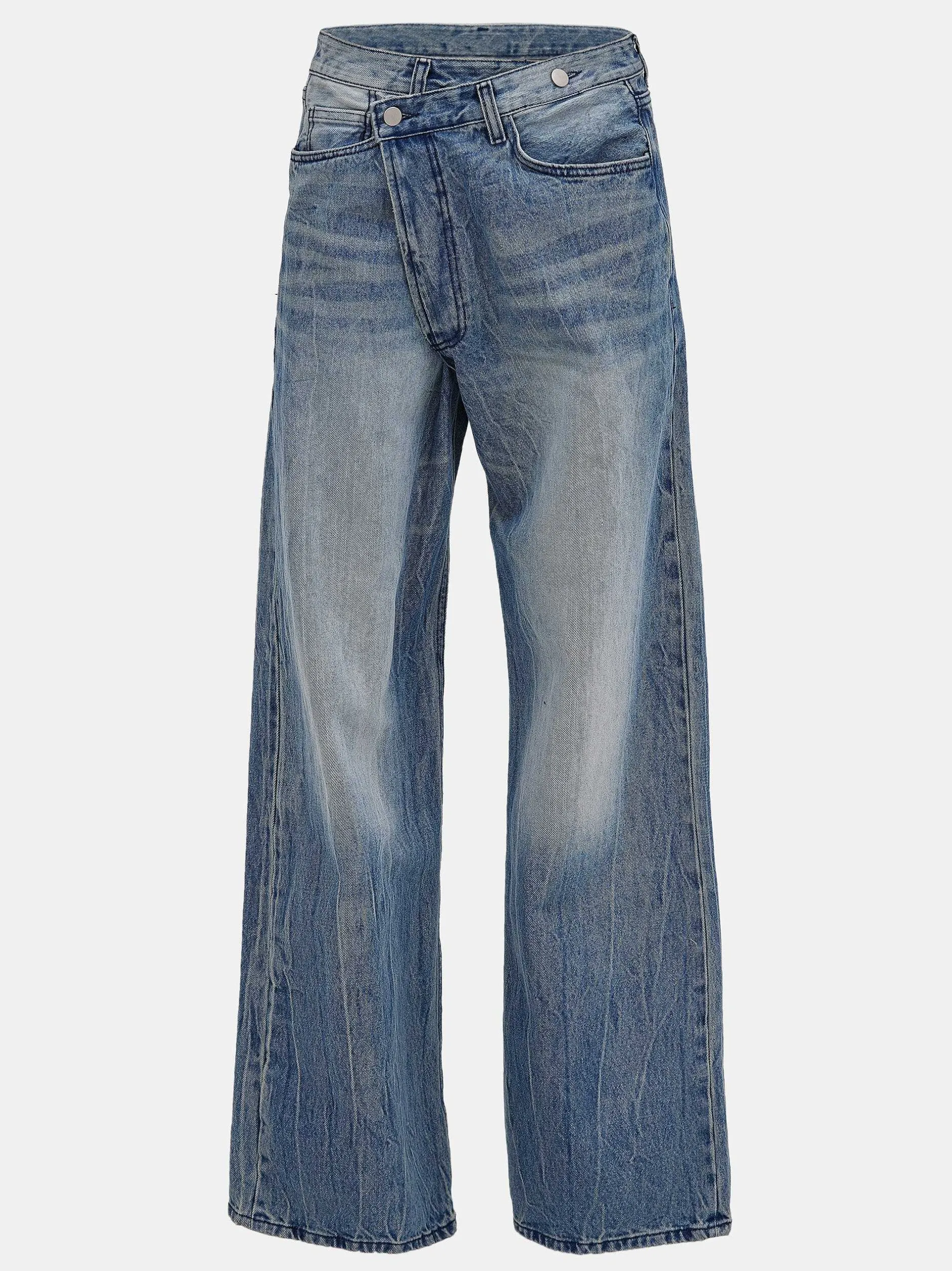 Frauen Source Unknown Kleidung<Dekonstruierte Crossover-Jeans, Mittelblau