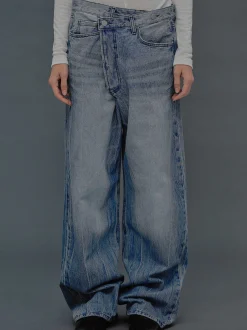 Frauen Source Unknown Kleidung<Dekonstruierte Crossover-Jeans, Mittelblau