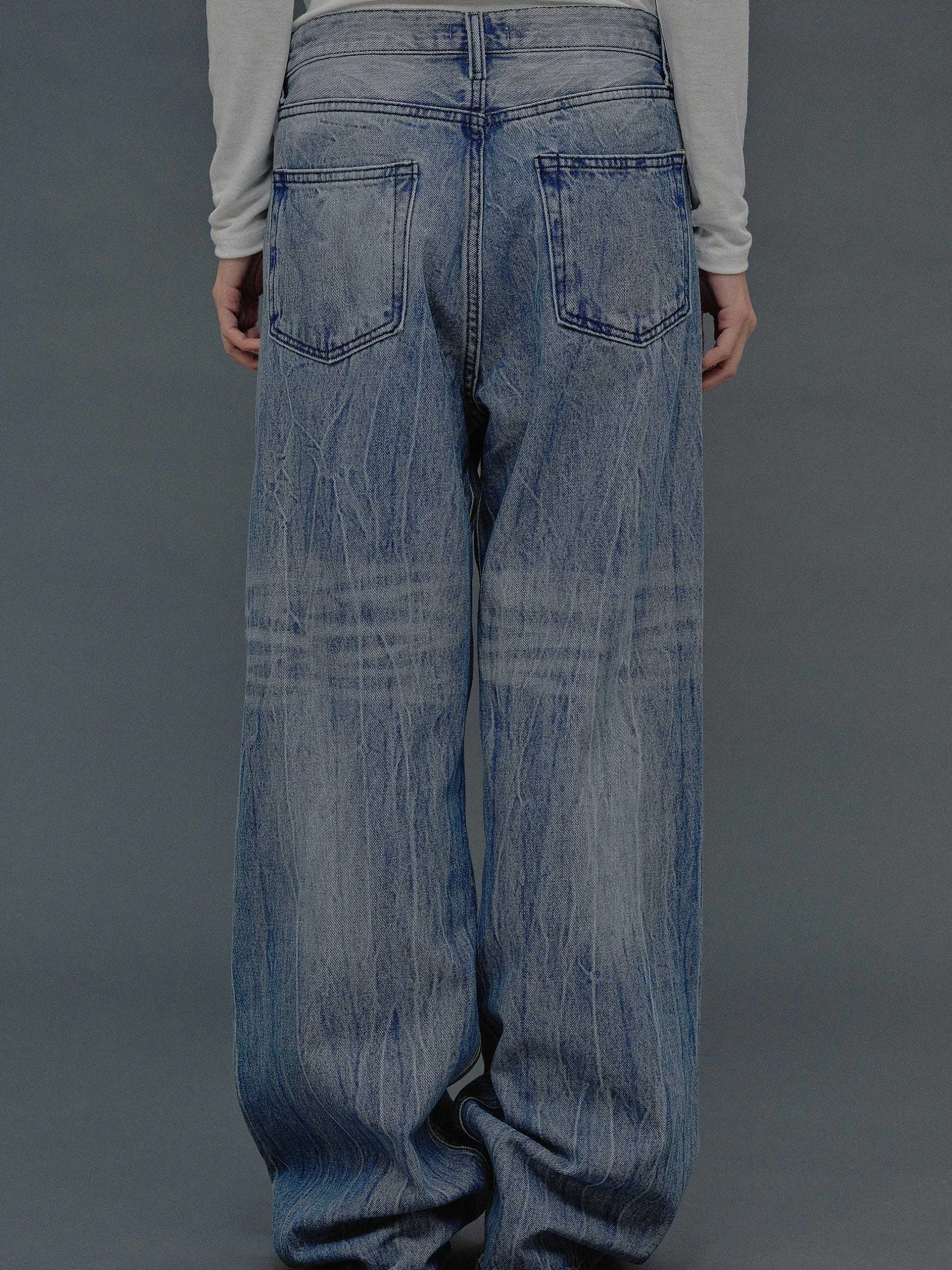 Frauen Source Unknown Kleidung<Dekonstruierte Crossover-Jeans, Mittelblau