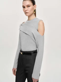 Frauen Source Unknown Kleidung<Drapierter Cut-Out-Strick, Taupegrau