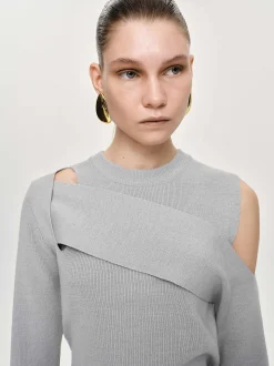 Frauen Source Unknown Strickwaren<Drapierter Cut-Out-Strick, Taupegrau