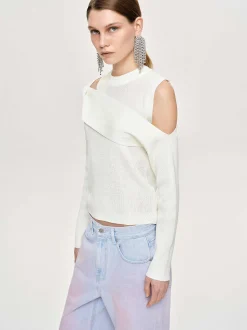 Frauen Source Unknown Strickwaren<Drapierter Cut-Out-Strick, Weis