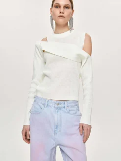Frauen Source Unknown Strickwaren<Drapierter Cut-Out-Strick, Weis