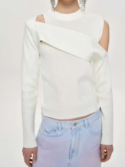 Frauen Source Unknown Kleidung<Drapierter Cut-Out-Strick, Weis