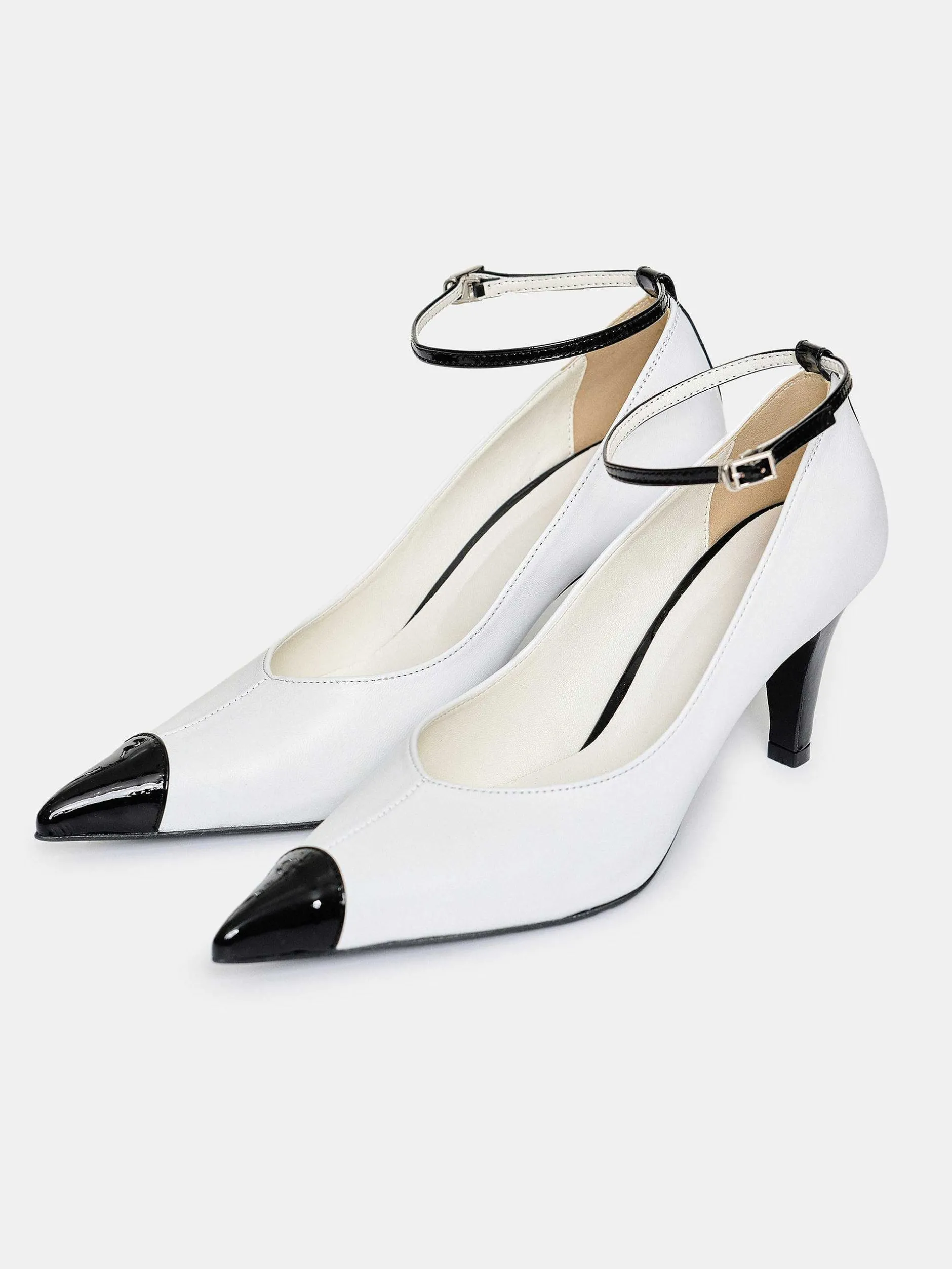 Frauen Source Unknown Schuhe & Taschen<Ester Bicolor-Absatze Mit Knochelriemen, Weis